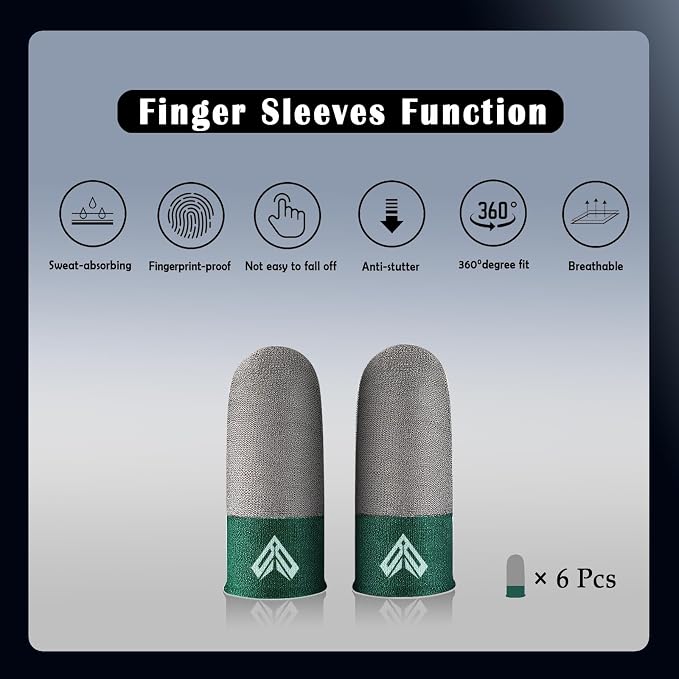 6PCS Gaming Finger Sleeves. 0.29MM Silver Fiber, Anti Sweat, Extremely Thin,Breathable Touchscreen dedales Gamer Finger Cover Thumb Sleeve Fit Phone Game Tablet Devices. (Green) - Image 7