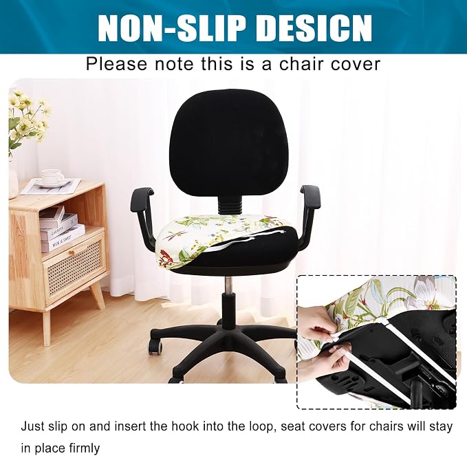 Smiry Stretch Printed Office Computer Desk Chair Seat Covers | Stretch Fit, Soft Fabric Universal Rotating Chair Cover, Washable Removable, Anti-Dust Seat Cushion Protector - Image 3