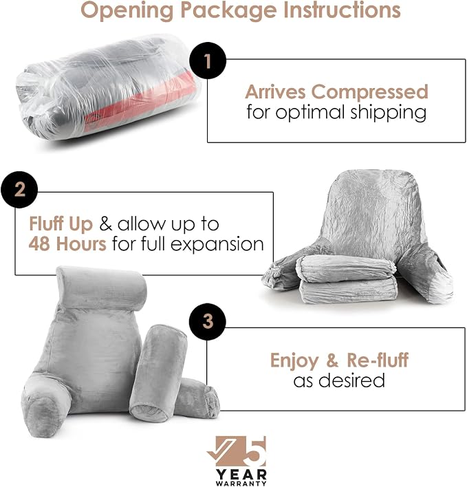 Nestl Reading Pillow with Portable Laptop Lap Desk - Shredded Memory Foam Back Support Pillow for Sitting Up in Bed and Couch Rest Pillows with Arms, Bed Tray Table with Foldable Legs, Light Grey - Image 4