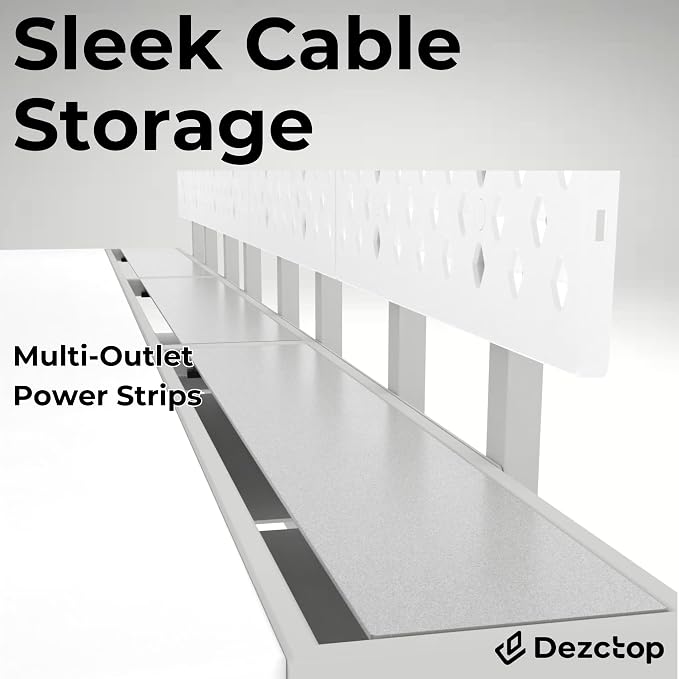 Dezctop Bifrost 160 63W x 28D Gaming PC Computer Desk with Shelves, Large Workstation for Gamers or Home Office with Pegboard, Built-in Cable Management, Stainless Steel Frame (White) - Image 6