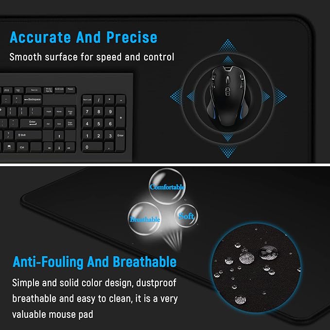 JIALONG Large Gaming Mouse Pad, XXL Desk Mousepad with Stitched Edges, Non-Slip Base Keyboard Pad for Gamer, Office & Home Classic Black - Image 7
