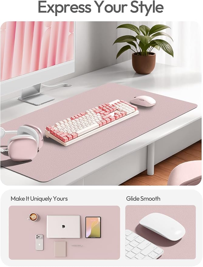 YSAGi Leather Desk Pad Protector, Office Desk Mat, Large Mouse Pad, Non-Slip PU Leather Desk Blotter, Laptop Desk Pad, Waterproof Desk Writing Pad for Office and Home(Grayish Lavender, 47.2" x 23.6") - Image 2