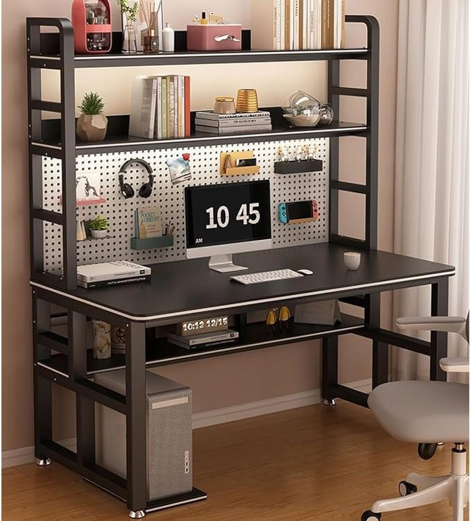 Pegboard Wall Organizer Panels.Modern Industrial Computer Desk with Storage Shelves & Pegboard - Stylish Home Office Workstation Table for Study, Writing, and Productivity，（Black，47in） - Image 8