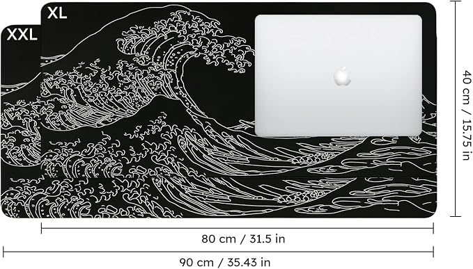 iCasso Mousepad,Gaming Mouse Pad,Black Wave of Kanagawa | Large Desk Mat,Big Rubber Base Mouse Mat with Stitched Edges,Computer Keyboard Desk Pad for Work Office Home - Image 2