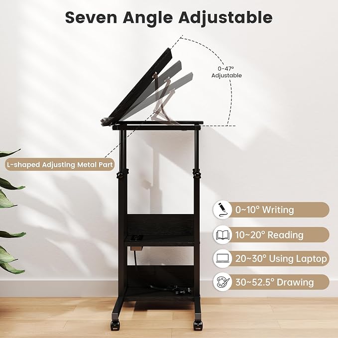 Hadulcet Adjustable C Table with Charging Station, Tiltable Desk C Shaped End Table for Couch, Over Bed Stand with Wheels Adjustable Height, Hospital Table Laptop Stand Drawing Desk, Black - Image 6