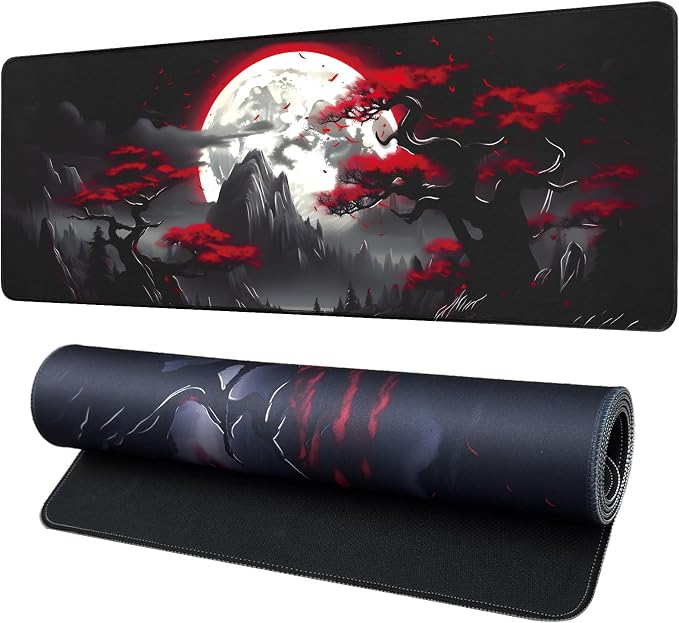 FreeNook Large Gaming Mouse Pad, Anime Black Mousepad with with Non-Slip Base, Expanded Cool Desk Mat, Mountain Moon Scenery XL Keyboard Mat Suitable for Home Office,35.4 X 15.7 Inch by Unknown
