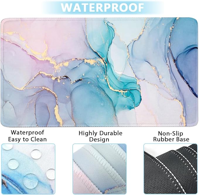 Keyboard Wrist Rest Large Mouse Pad Wrist Support for Computer, 4 in 1 Memory Foam Keyboard Pad Desk Mat Ergonomic Hand Rest Wrist Cushion for Home Office Gaming - Blue Marble - Image 4