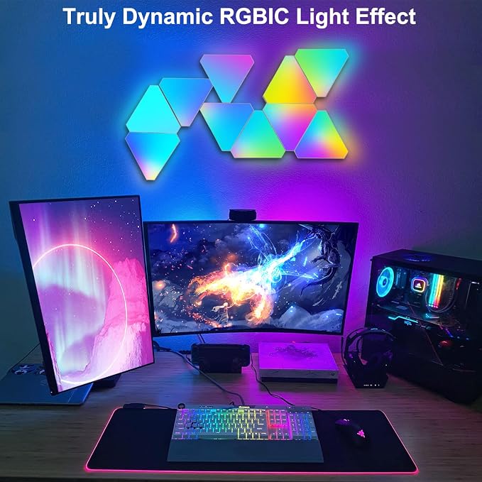 Triangle LED Light Panels, Triangle Lights with 6 Connection Ports, Real RGBIC Gaming Lights for Gaming Setup, Smart Wall Lights for Bedroom App Control Music Sync for Gaming Room Streaming, 6 Pack - Image 2