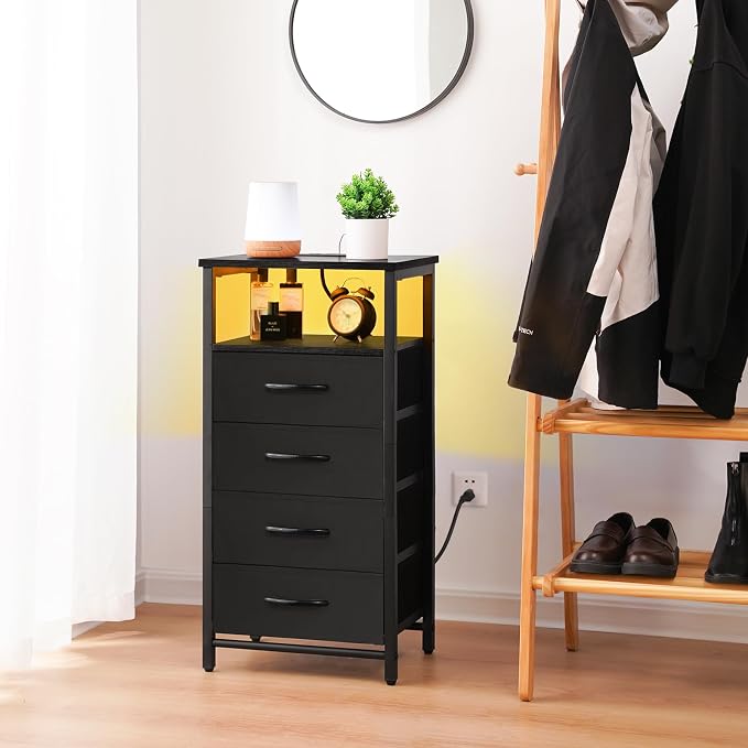 Yoobure Night Stand - Black Nightstand with Charging Station, Small Dresser - Image 2