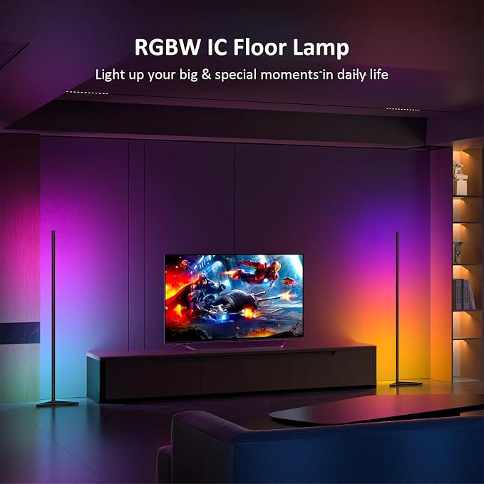 MIHEAL 2PCS Black Corner Floor Lamp, Synced Lights LED Control Floor Lamp RGB Light 56" Smart LED Corner Lamp App and Remote for Living Room Gaming Bedroom and Etc - Image 8