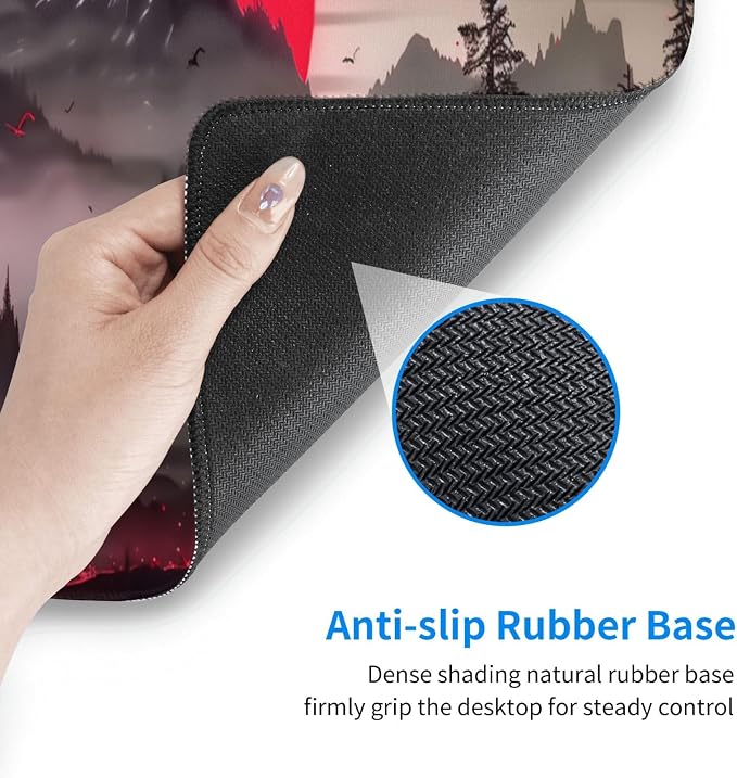 Extended Gaming Mouse Pad, Large Desk Mat XL Anime Mouse Pad Waterproof with Stitched Edges, Non-Slip Desktop Pad for Home and Office, Level Up Your 31.5x11.8 Inch (Darkness Red Moon2) - Image 5