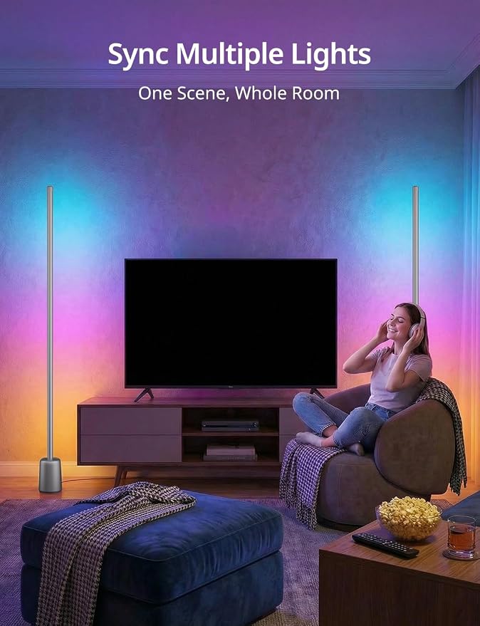 Ailofy Corner Floor Lamp, 1500lm RGBW LED Lamp, Alexa & Google Assistant Compatible, 16 Million DIY Colors, Music Sync, App Control, Modern Smart Floor Lamp for Living Room, Bedroom, Silver Grey - Image 6