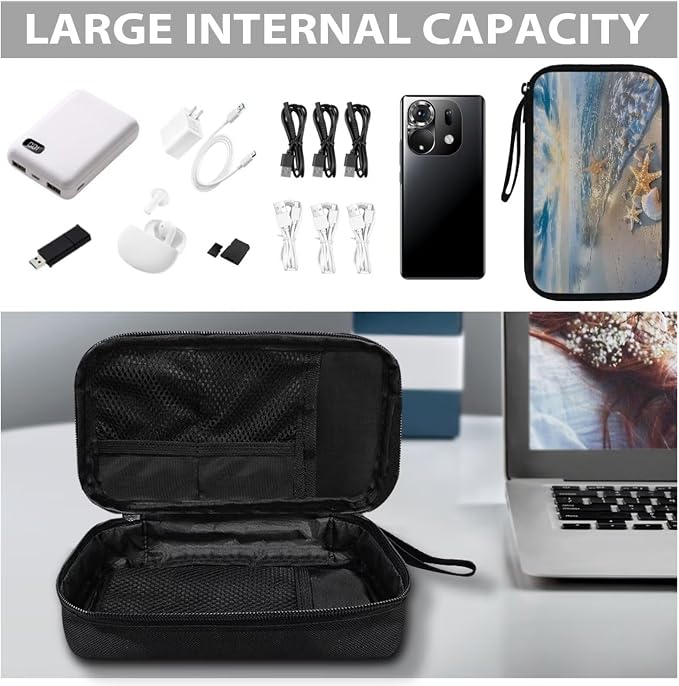 Sunset Starfish Shell Print Digital Organizing Bag - Multifunctional Charger, Earphone & USB Cable/SD Card Charging Head Storage - Image 7