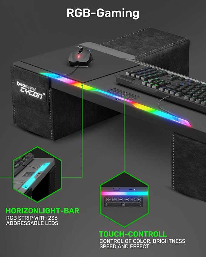 Couchmaster CYCON³ HORIZONLIGHT Bar, Ultimate Ergonomic USB-Hub Gaming Lap Desk for Couch and Bed, Large, Stable and Compatible with All Keyboards and Mouse/Mice, Laptops, PCs, PS4/5, Xbox - Image 5