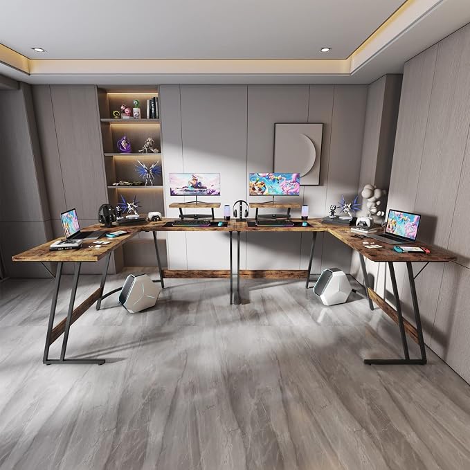 Homall L Shaped Gaming Desk Computer Corner Desk PC Gaming Desk Table with Large Monitor Riser Stand for Home Office Sturdy Writing Workstation (Classical Brown, 51 Inch) - Image 4