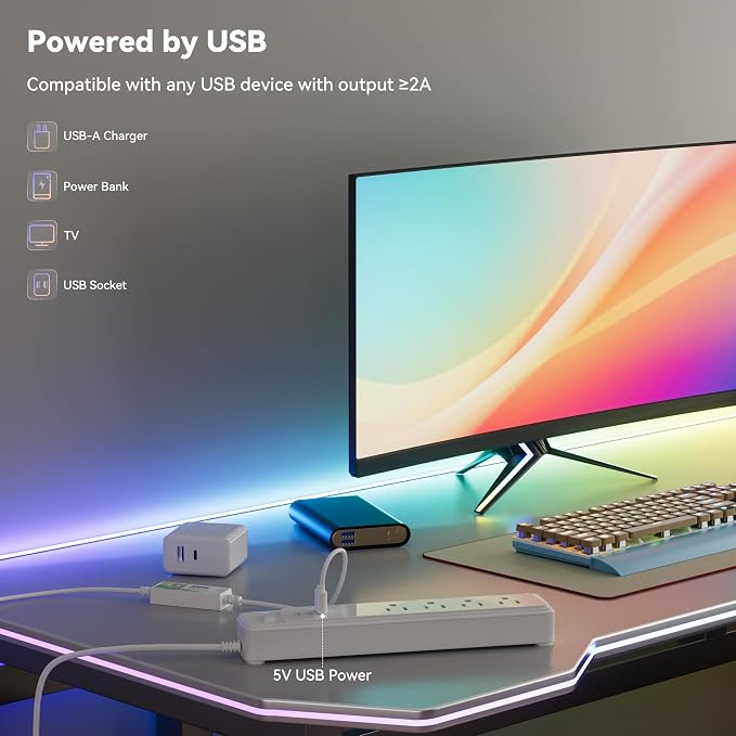 MIWISE 5V USB COB LED Strip Lights,RGB Smart IC LED Strip with App Control,Bluetooth Addressable Music Sync Color Changing Strip Lights,3M Back-Adhesive for Gaming Room PC Home Decor 6.56ft - Image 3