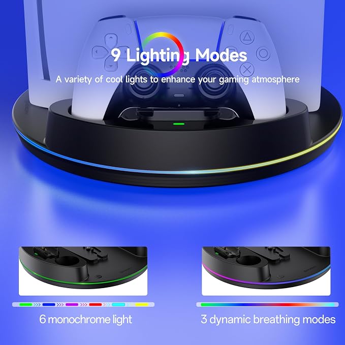 NEWDERY for PS5/Slim/Pro Console Stand with Controller Charger - Image 5
