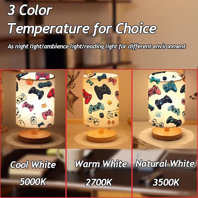 Video Game Table Lamp for Boys Room, Gifts for Boys - 3 Colors Dimmable Bedside Lamps for Bedroom Nightstand Night Light Gaming Room Decor for Gamer Boys Girls, Desk Reading Lamp for Office (White) - Image 3