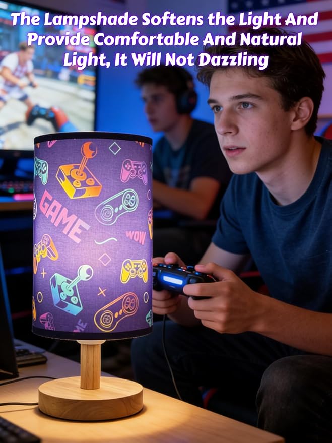 Video Game Table Lamp,Gaming Lamp for Bedroom Boys Gaming Lights,3 Colors Mode Nightstand Night Light with Cartoon Lampshade Kids LED Desk Lamp for Home Gamer Room Decor Gifts for Gamers - Image 2