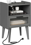 MMEOLUOOK Nightstand with Charging Station, Bedside Tables Grey End Table Side Table with 2 Tiers Storage Space, for Bedroom Living Room CAMLBZ07ZE by MMEOLUOOK