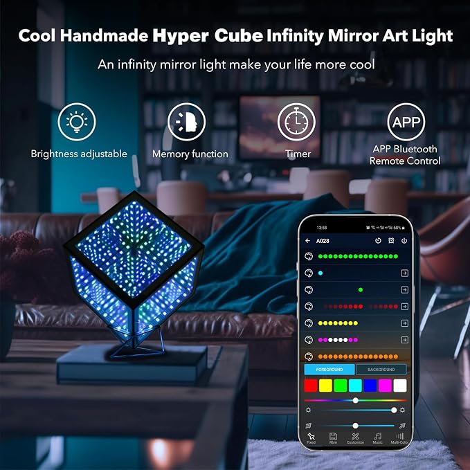 Infinity Mirror Hyper Cube Table Lamp, Desk Art Mood Light - Image 4