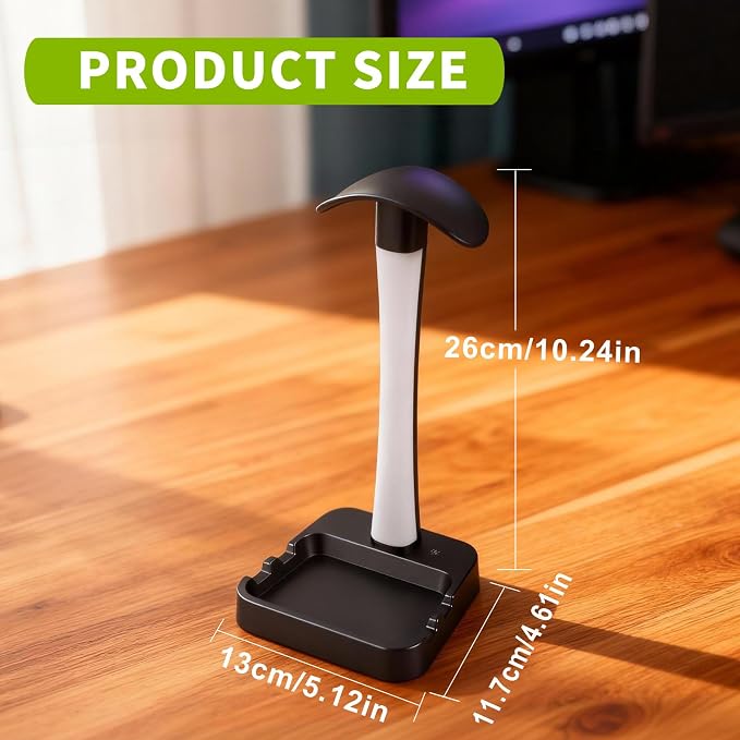 Headphone Stand with Charger,Gaming Headset stand with RGB Light Mode,For Airpod Max Stand,Desk Lamp,Phone Holder,Tablet Holder,desktop organizer,Gifts for Gamers & Music Lover(Black) - Image 8