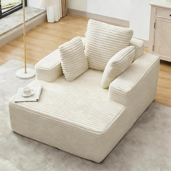 Boneless Chaise Lounge Chair, 54" Oversized Cloud Couch Sofa with Deep Seat, Plush Corduroy Reading Chair for Living Room, Bedroom, Reading Nook, Apartment, Gaming Room & Movie Nights, Beige - Image 7