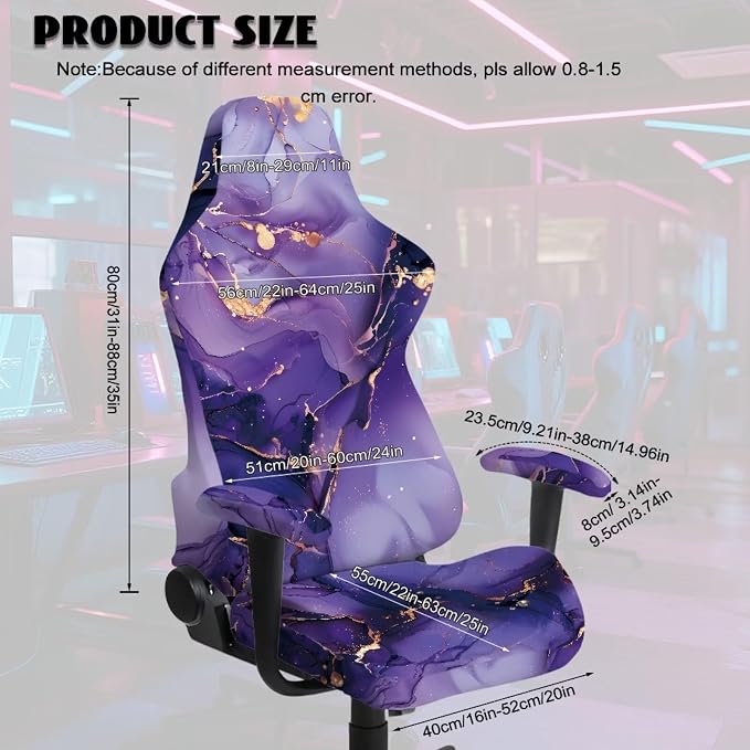 Purple Marble Gaming Chair Cover Elastic Computer Chair Seat Cover with Armrest Office Chairs Slipcover 4 Pieces Seat Cushion Protectors for Home Decor, Living Room, Office - Image 5