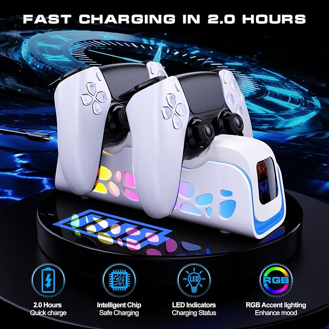PS5 Controller Charger Dock for DualSense/Edge, 6 RGB Modes - Image 2