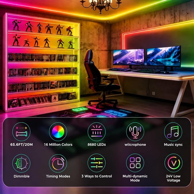 65.6FT RGB+IC COB LED Strip Lights, Color Changing Lights - Image 2