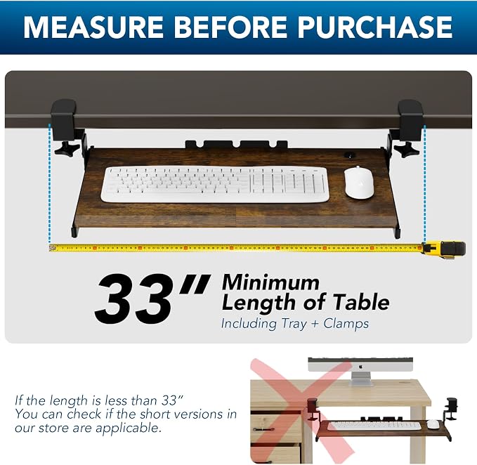 AX WABER Keyboard Tray Under Desk Pull Out with Extra Sturdy C Clamp Mount System, 27.3 (32.5 inch Including Clamps) x 11 Inch Slide-Out Platform Computer Drawer for Typing Vintage AX01WG02 - Image 6
