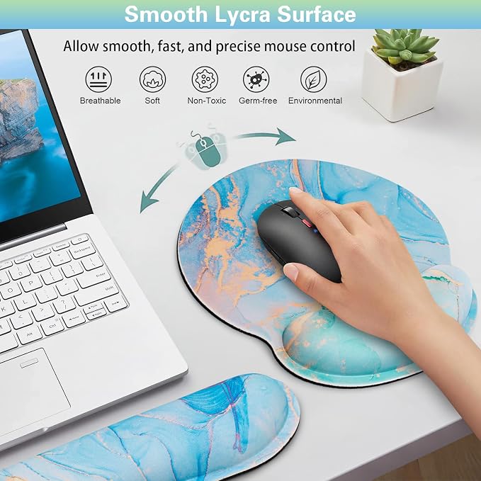Mouse Pad Blue, 3-in-1 Mouse Pad with Wrist Rest for Keyboard and Mouse - Image 3