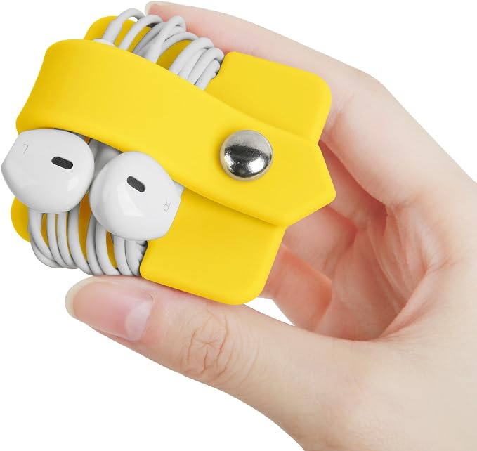 Portable Electronic Device Cover Cord Organizer for Earphones, Yellow - Image 4