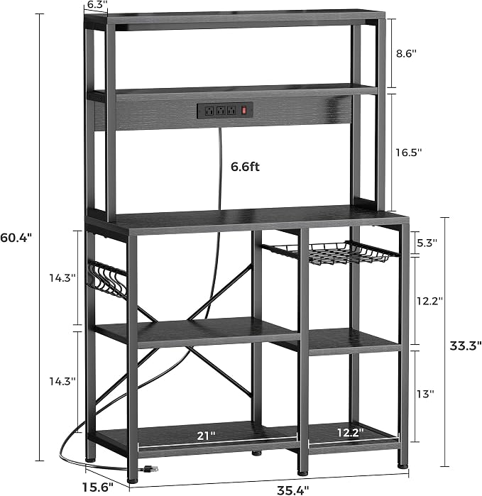 SUPERJARE Bakers Rack with Power Outlet, 35.4 Inches Coffee Bar with Basket - Image 3