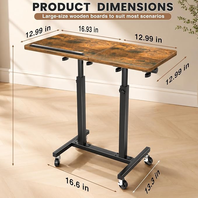 Elowen Rolling Laptop Desk with Wheels, Double-Pole Portable Overbed Table - Image 2
