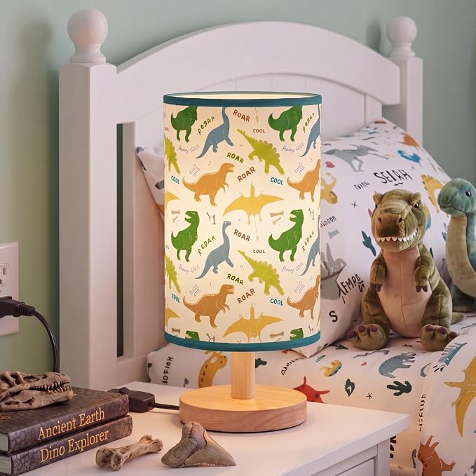 Glooglitter Dinosaur Table Lamp 3 Colors Dimmable Lights Dinosaur Room Bedroom Decor 11.02 x 5.12 Inch Night Light Bedside Bedroom Lamps Decoration for Desk Birthday Prize Gifts - Image 2