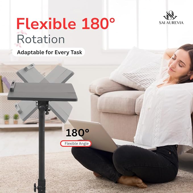 Rolling Laptop Desk with Wheels, Adjustable Height Bed Table for Sofa & Couch, Portable Mobile Workstation, Lockable Wheels, Compact Desk for Small Spaces, Home Office & Study - Image 6