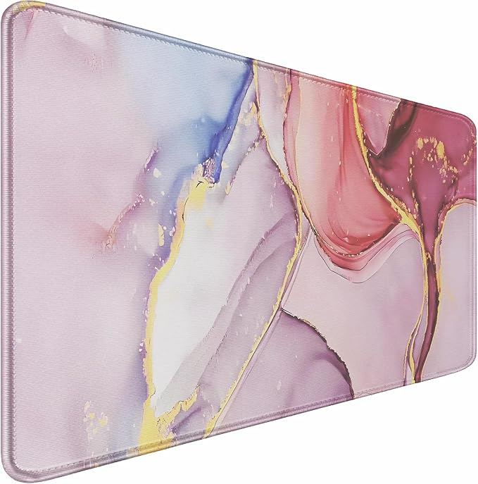 Extra Large Mouse Pad 31.5 x 11.8 in, Gaming Mousepad with Stitched Edges, Premium Microfiber Cloth Surface, Waterproof Non-Slip Base Keyboard Desk Mat for Home Office Gaming, Marble Pink by BOOEUDI