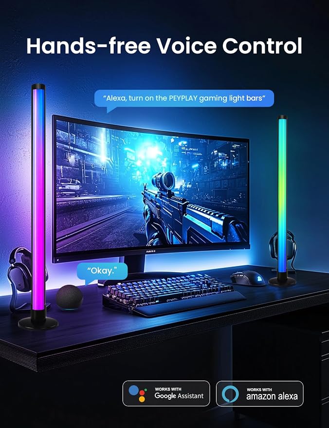 RGB+IC Ambient LED Light Bars for Gaming Room, PC, and Home Décor, USB Powered Mood Lighting with Music Sync, Alexa, App & Voice Control, Adjustable Brightness, DIY Effects - Image 3
