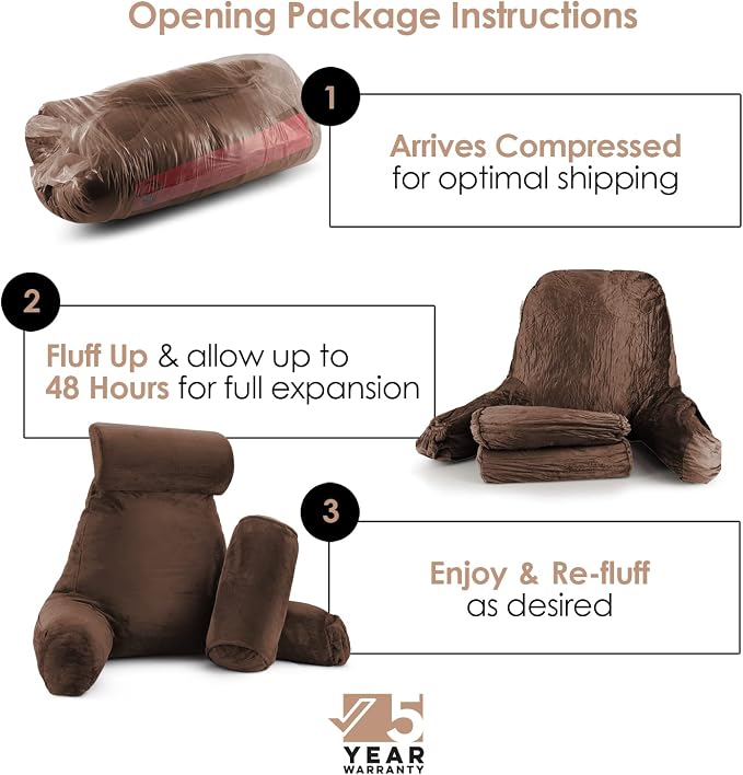 Nestl Reading Pillow with Portable Laptop Lap Desk - Shredded Memory Foam Back Support Pillow for Sitting Up in Bed and Couch Rest Pillows with Arms, Bed Tray Table with Foldable Legs, Brown - Image 4