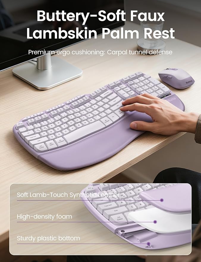 Purple MA31 Ergonomic Wireless Keyboard and Mouse Combo, Full Size Wave Key - Image 2