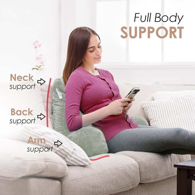 Nestl Reading Pillow with Portable Laptop Lap Desk - Shredded Memory Foam Back Support Pillow for Sitting Up in Bed and Couch Rest Pillows with Arms, Bed Tray Table with Foldable Legs, Sage Green - Image 7