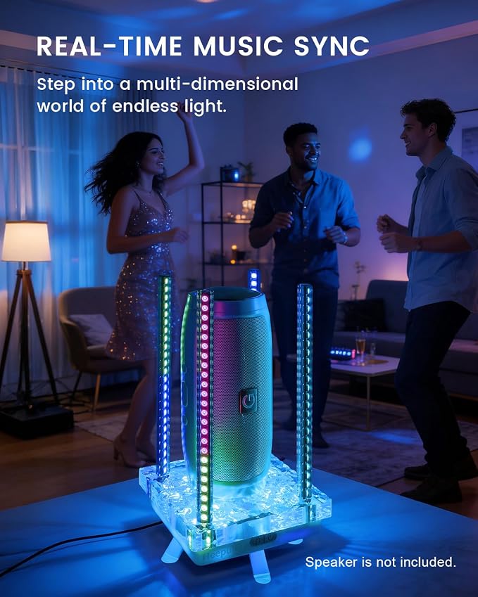 Music Sync RGB Ambient Light, App Controlled & Sound Reactive Audio Visual Lighting for Gaming Desk, Party & Desk Setup (Grey) - Image 2