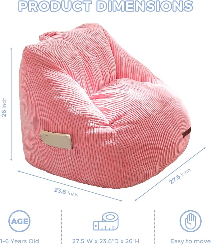 MAXYOYO Kids Bean Bag Chair, Convenient Bean Bag Sofa with Handle | Comfy Toddler Chair for Boys and Girls, Accent Sofa Chair with Pocket for Gaming Reading, Pink - Image 2
