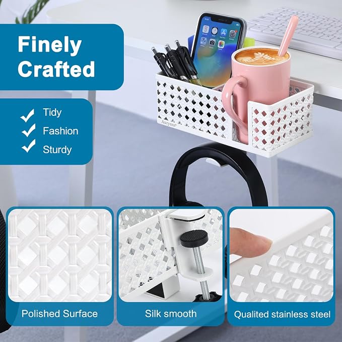 3-in-1 Desk Cup Holder, Clip on Desk Organizer Headphone Hanger - Image 5