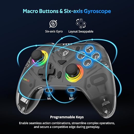 C8 PC Controller - Wireless Bluetooth Gamepad - Hall Effect Joystick RGB Backlit - 1000Hz Polling Rate -Dual Vibrate Macro Buttons for PC, Switch, Switch 2, Steam Deck, Android, iOS, MAC &Tesla Charging Dock - Image 7