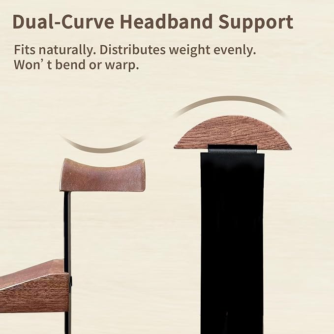 Solid Wood Headphone Stand with Controller Holder, Space-Saving Dual Hanger & Gamepad Organizer for Desktop, Gaming Desk Accessories with Stable Base Storage - Image 4