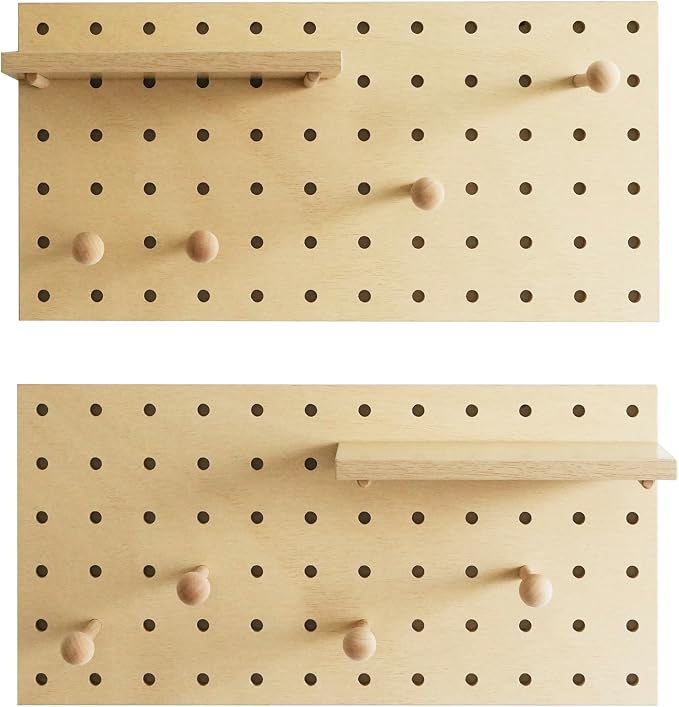 Wooden Pegboard Modular Display Organization Storage Wall Hooks Shelf (Birch Colored Finish-B) - Image 4