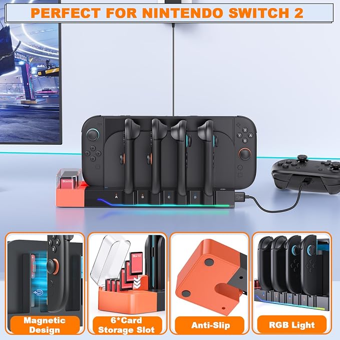 [Switch 2/1 Controller RGB Charger Dock] for Nintendo 2 2025 for Joycons - Image 3