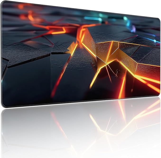 Large Gaming Mouse Pad, Abstract Geometric Orange and Blue Pattern, Extended 35.4 x 15.7 Inches, Non-Slip Rubber Base, Stitched Edges, XXL Desk Mat by YUANSM